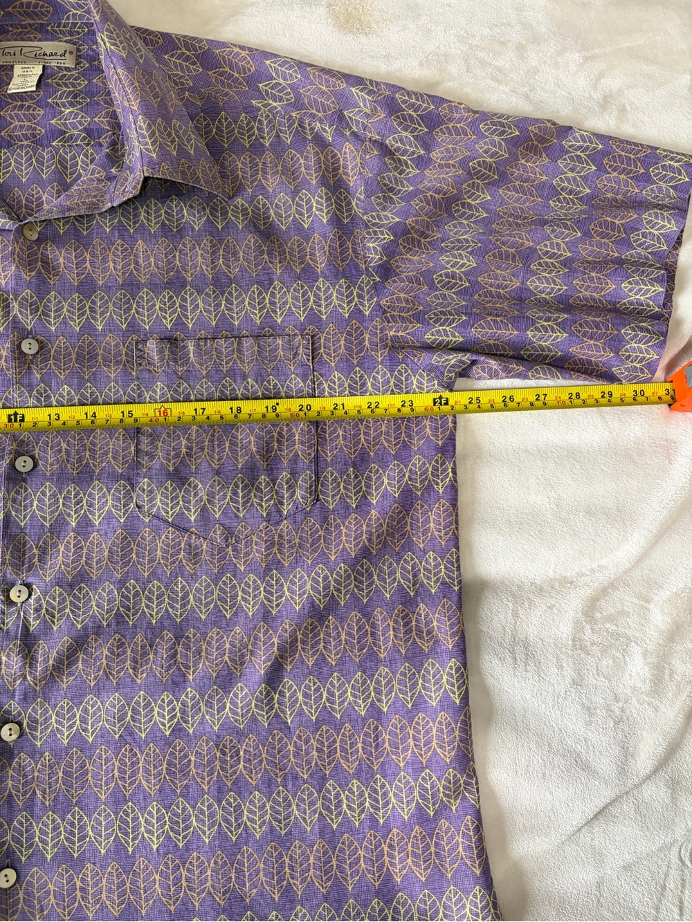 Tori Richard Honolulu Purple Leaf Print Cotton Lawn Shirt Men’s L - Picture 5 of 12